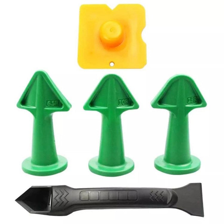 5Pcs Crack Filling Caulking Finishing Tool Kit with Scraper Caulk Nozzles Scraping Film - Black Scraper / Green Nozzles