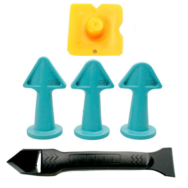 5Pcs Crack Filling Caulking Finishing Tool Kit with Scraper Caulk Nozzles Scraping Film - Black Scraper / Cyan Nozzles