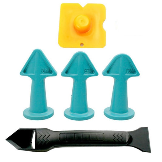 5Pcs Crack Filling Caulking Finishing Tool Kit with Scraper Caulk Nozzles Scraping Film - Black Scraper / Cyan Nozzles