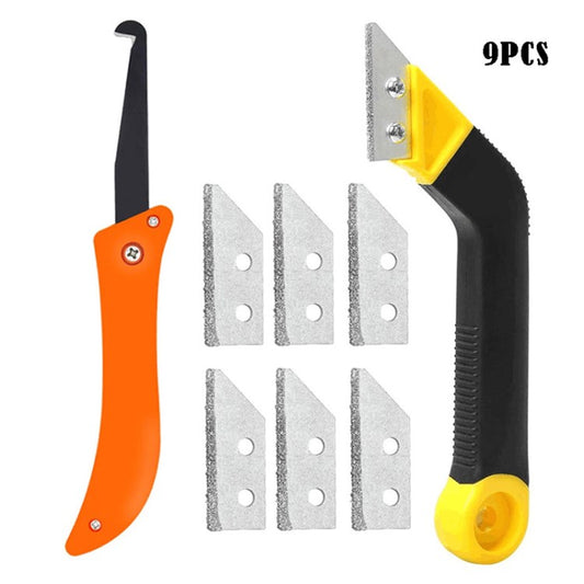 9Pcs Grout Remover Caulking Tool Kit Grout Saw Knife with 6 Extra Blades Replacement for Tile Cleaning
