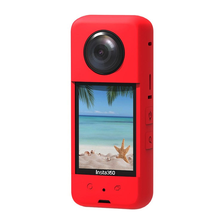 Uniqkart for insta360 One X3 Action Camera Silicone Case Anti-drop Protective Sleeve with Lens Cover - Red