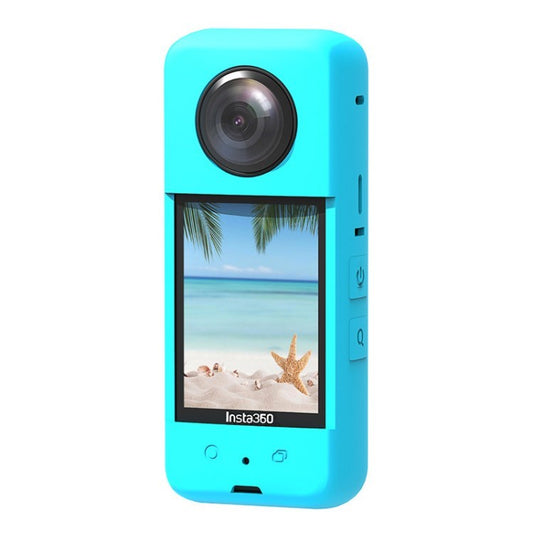 Uniqkart for insta360 One X3 Action Camera Silicone Case Anti-drop Protective Sleeve with Lens Cover - Blue