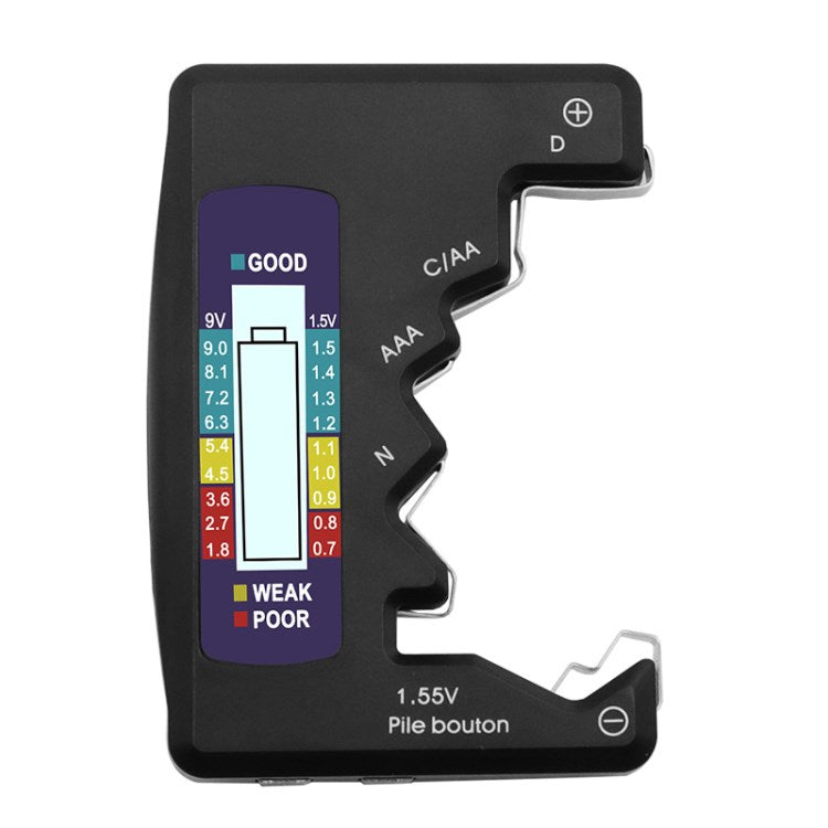 Digital Battery Tester Universal C D N AA AAA 9V 1.55V Button LCD Display Battery Capacity Checker - Black