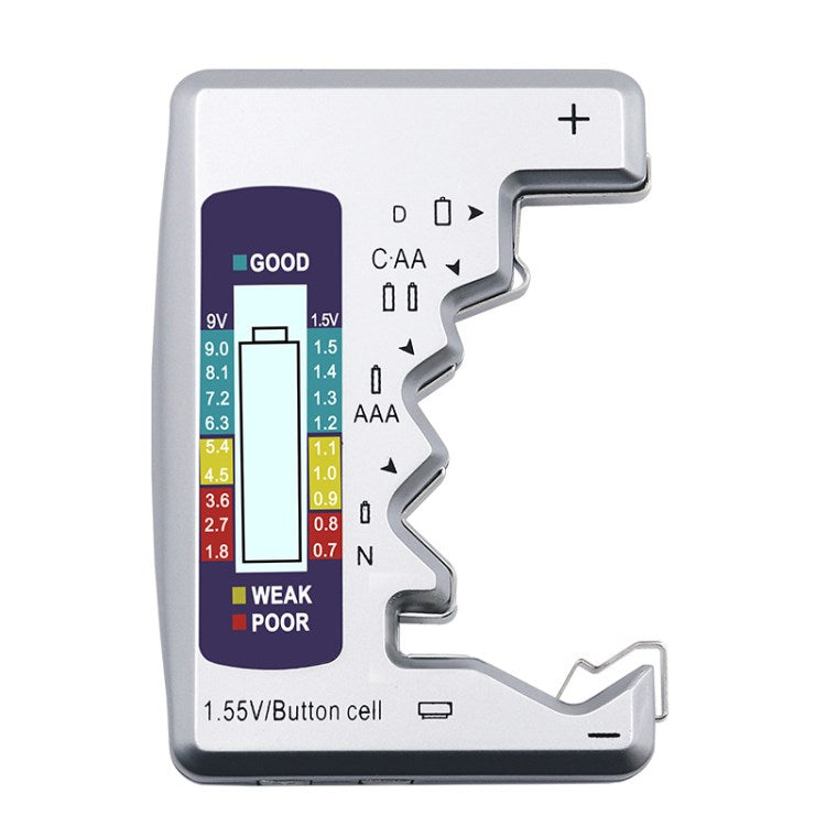 Digital Battery Tester Universal C D N AA AAA 9V 1.55V Button LCD Display Battery Capacity Checker - Silver