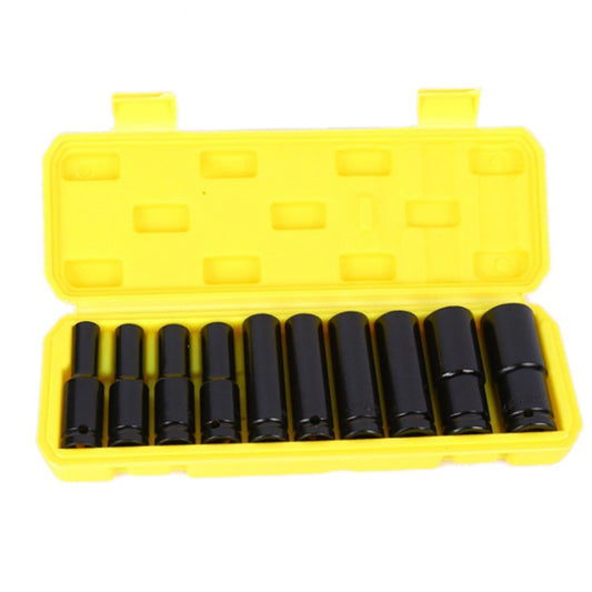10Pcs 1 / 2&quot; Drive Deep Impact Socket Set Socket Organizer Kit Mechanics Tool with Storage Box - Yellow