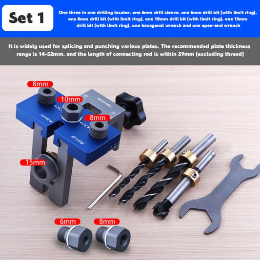 3 in 1 Dowel Jig Kit Adjustable Pocket Hole Drill Guide Bushings Set Woodworking Joints Tools - Style A