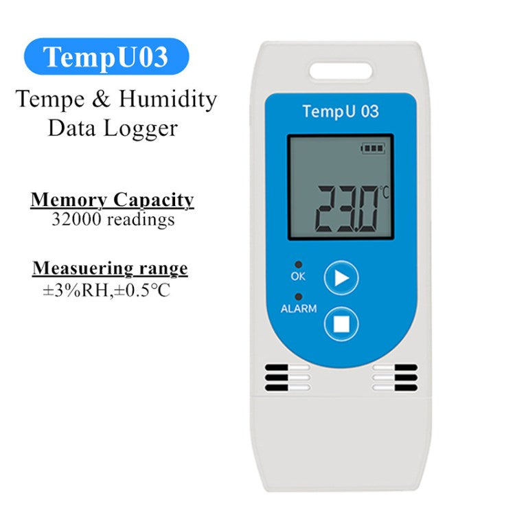 TempU03 / TempU04 USB Digital Temperature Humidity Data Logger Temperature Monitor with 32000 Points Recording - TempU03