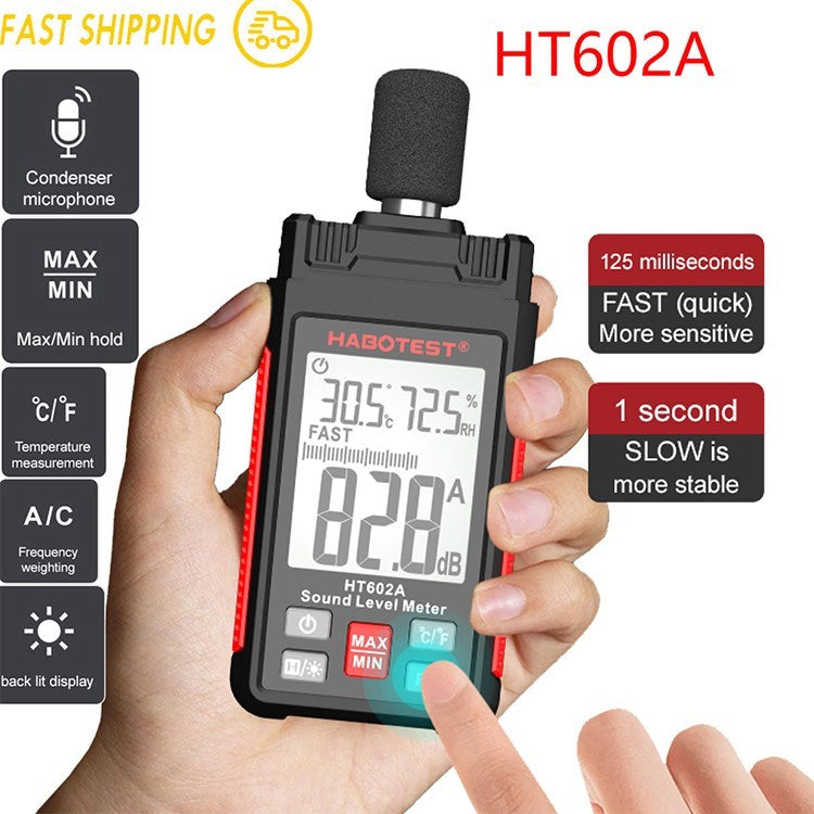HABOTEXT HT602A LCD Digital Audio Decibel Meter Sound Level Meter 30-130dB Noise Volume Detector - HT602A