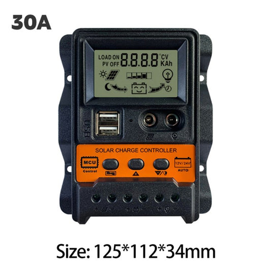 K1688 LCD Solar Charge Controller Dual DC+USB 12 / 24V Solar Panel Charger Regulator - 30A
