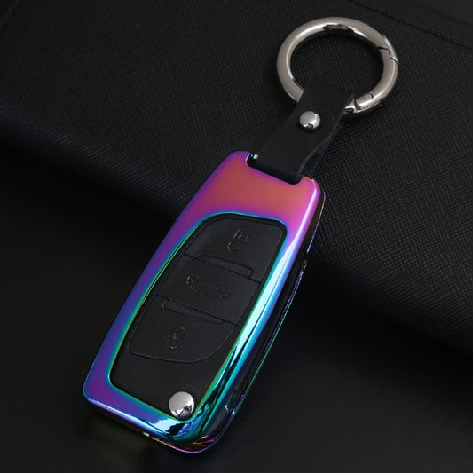 C Style Car Auto Buckle Key Shell Colorful Ring Zinc Alloy Car Chain Shell Car Key Shell Case for Peugeot, Random Color Delivery