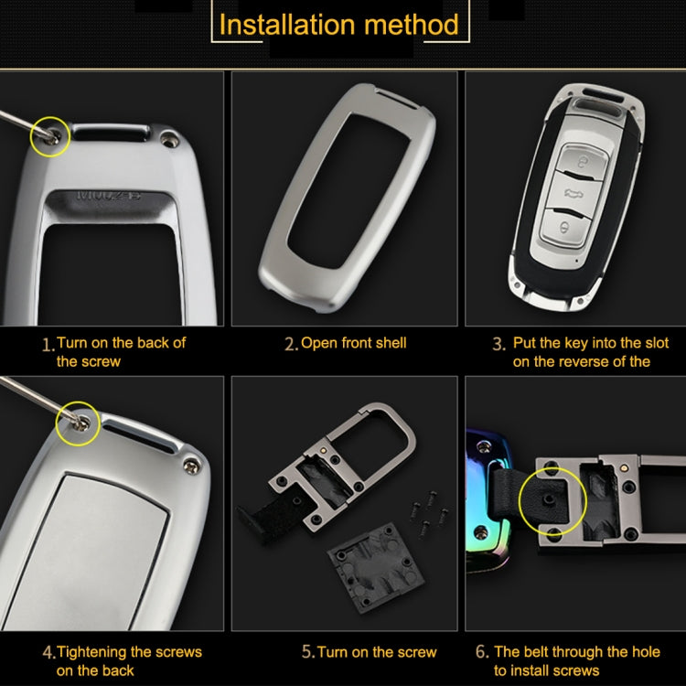 C Style Car Auto Buckle Key Shell Colorful Ring Zinc Alloy Car Chain Shell Car Key Shell Case for Peugeot, Random Color Delivery