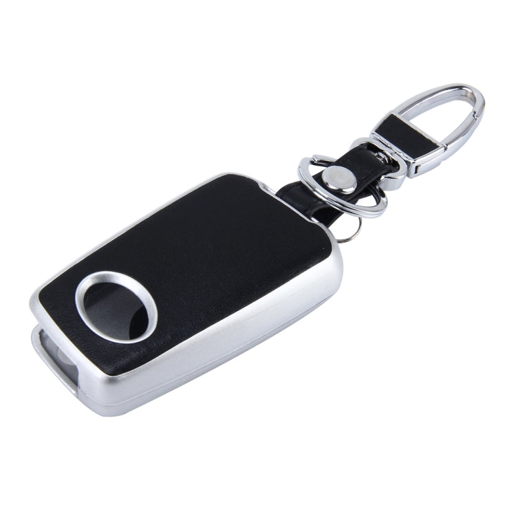 Car Auto PU Leather Intelligence Two Buttons Luminous Effect Key Ring Protection Cover for 2014 Version RAV4 2015 Version Highlander(Silver)
