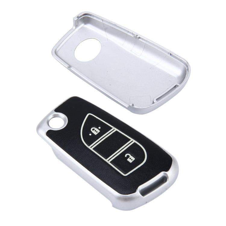 Car Auto PU Leather Intelligence Two Buttons Luminous Effect Key Ring Protection Cover for 2014 Version RAV4 2015 Version Highlander(Silver)