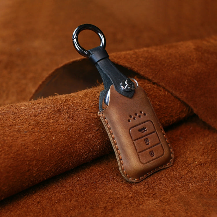 For Honda Car Cowhide Leather Key Protective Cover Key Case, Three Keys Tailgate Version (Brown)