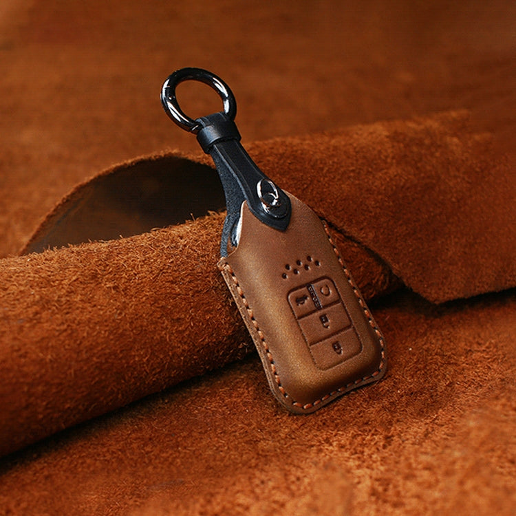 For Honda Car Cowhide Leather Key Protective Cover Key Case, Four Keys Version (Brown)