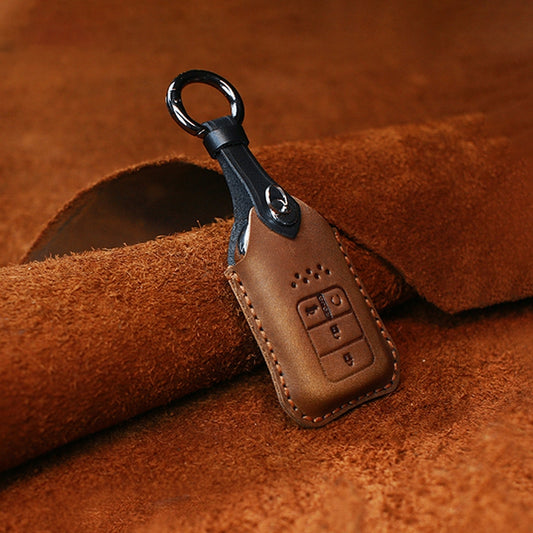 For Honda Car Cowhide Leather Key Protective Cover Key Case, Four Keys Version (Brown)