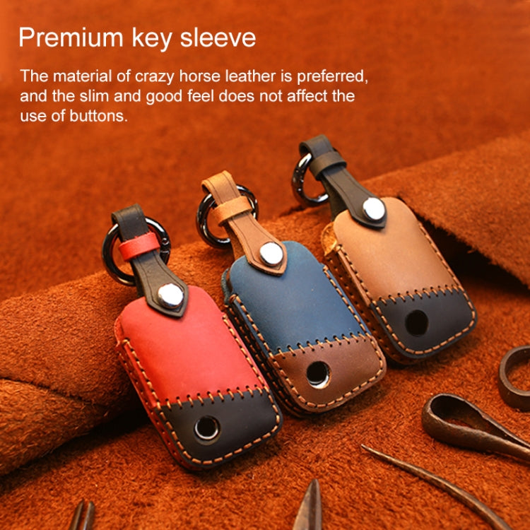 For Volkswagen Car Cowhide Leather Key Protective Cover Key Case, D Version(Blue)
