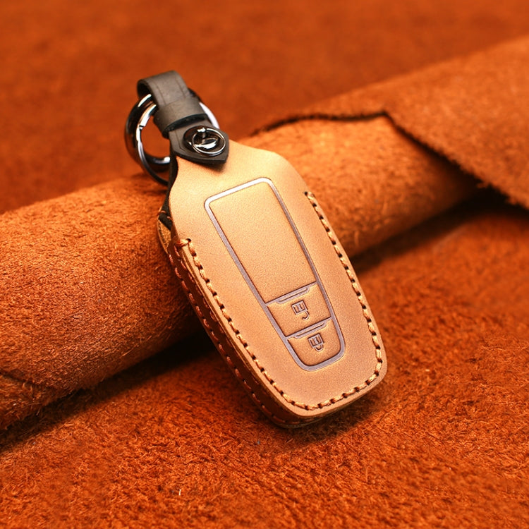 For Toyota Car Cowhide Leather Key Protective Cover Key Case, Two Keys Version (Brown)