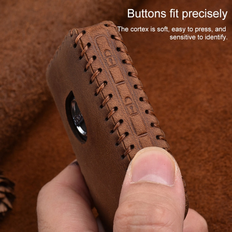 For Volvo Single Slit Style Car Cowhide Leather Key Protective Cover Key Case (Brown)