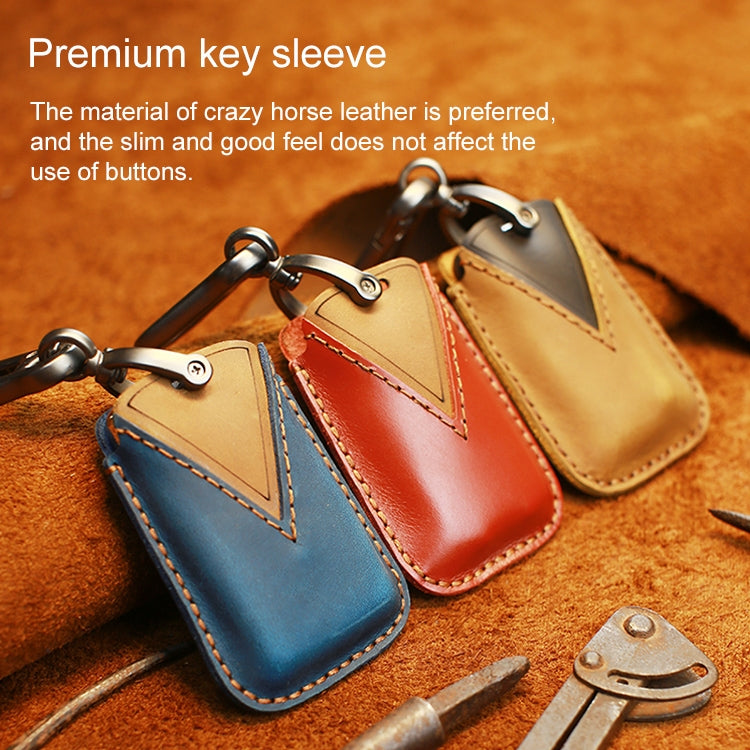For Land Rover Car Cowhide Leather Key Protective Cover Key Case (Brown)