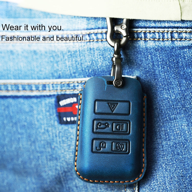 For Land Rover Car Cowhide Leather Key Protective Cover Key Case (Brown)