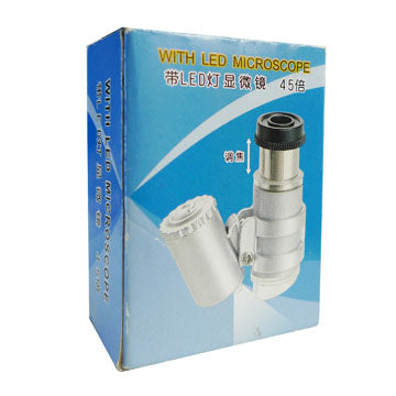 LED 45X Mini Jeweler Loupe Microscope Magnifier Glass