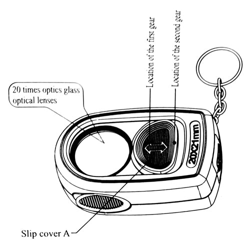 Mini Pocket Slide Switch 20X 21mm Magnifier Loupe with LED Light and Compass