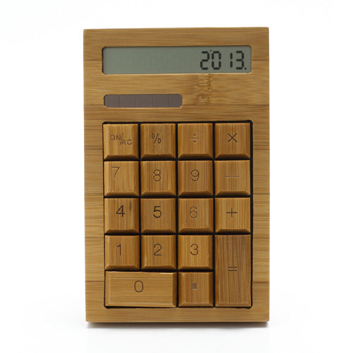 Novel Flat Handcrafted 18 Key Natural Bamboo Wooden Solar Power Calculator