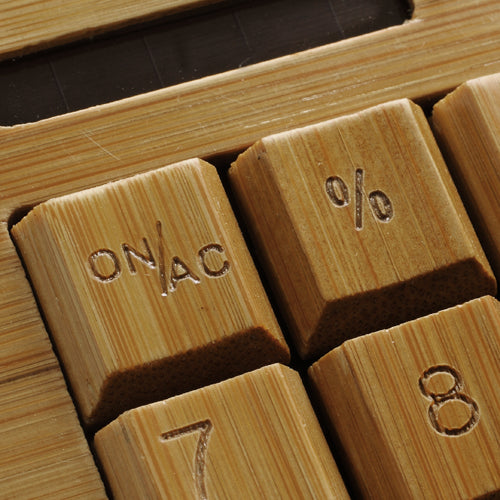Novel Flat Handcrafted 18 Key Natural Bamboo Wooden Solar Power Calculator