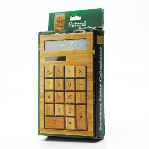 Novel Flat Handcrafted 18 Key Natural Bamboo Wooden Solar Power Calculator