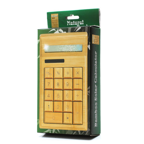 Tilt Head Handcrafted 18 Key Natural Bamboo Wooden Solar Power Calculator