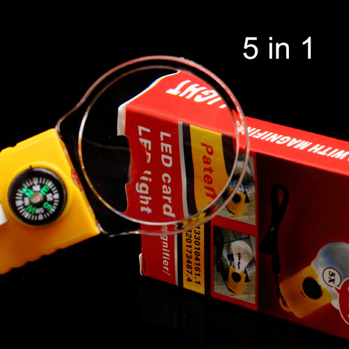 5 in 1 3X &amp; 5X LED Light Optical Glass Magnifier with Compass