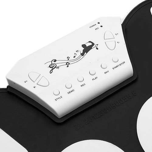 Silicone Roll-Up Electronic USB Drum Kit Percussion Musical Instrument Black &amp; White