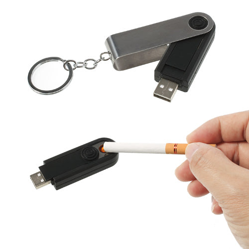 Rechargeable USB Electronic Flameless Cigarette Lighter with Keychain