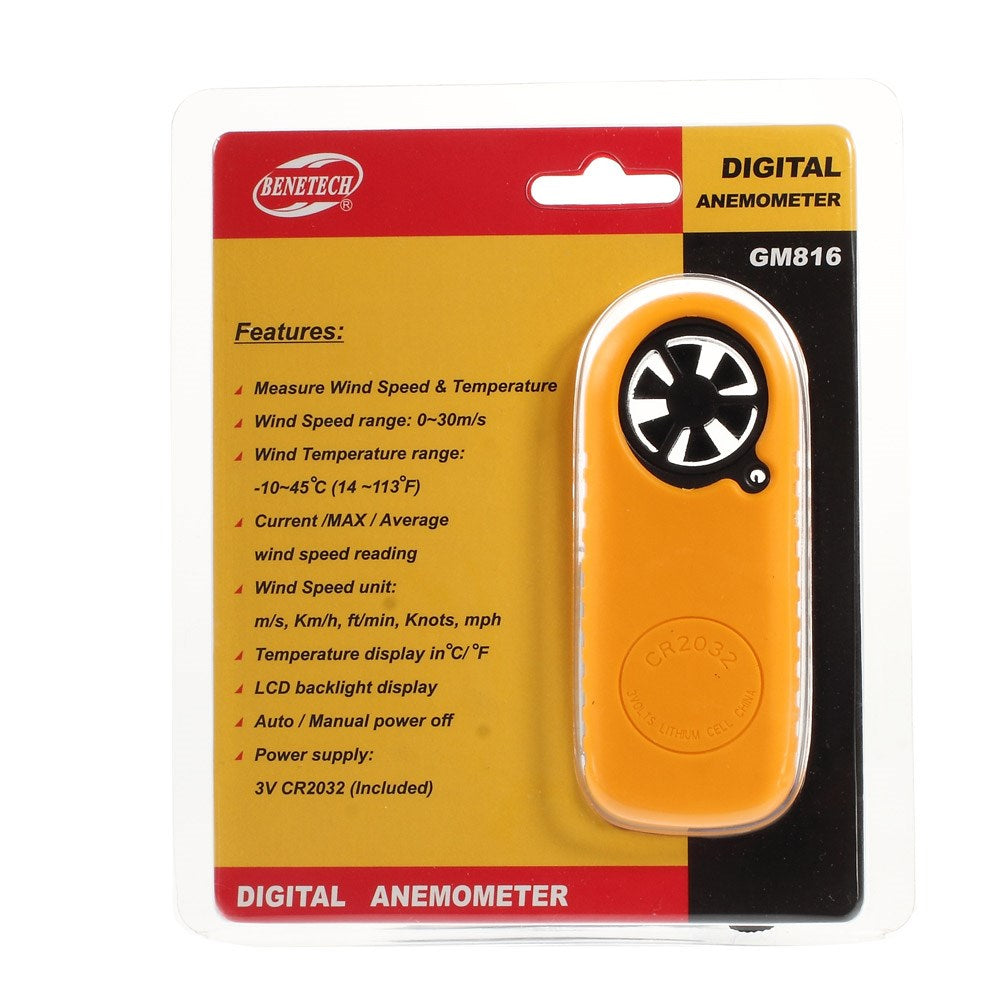 Uniqkart GM816 LCD Wind Speed Temperature Gauge Anemometer w/ Strap