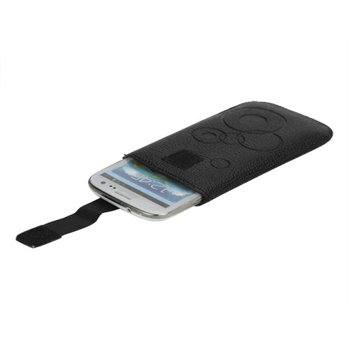 Circles Leahter Pouch Case with Pull Tab for Samsung Galaxy S3 III i9300 S4 i9500 i9250 For LG E960 - Black