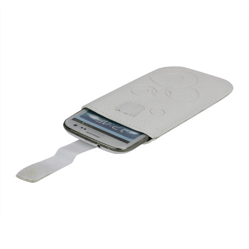 Circles Leahter Pouch Case with Pull Tab for Samsung Galaxy S3 III i9300 S4 i9500 i9250 For LG E960 - White