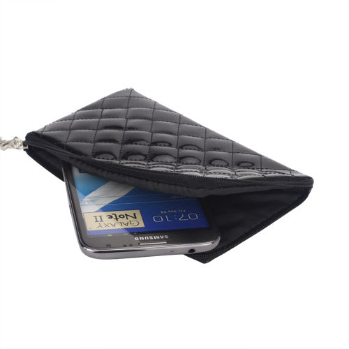 Glittering 16.5 * 9.5cm Soft Zipper Leather Pouch Case for Samsung Galaxy Note 2 / II N7100 etc. - Black