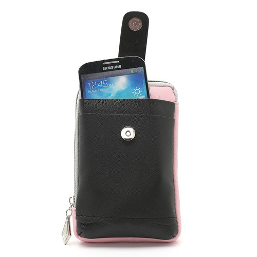 Zipper Around Three Slots Wallet Phone Pouch Bag for Samsung Galaxy S4 i9500 S III I9300 Mega 5.8 I9150 iPhone SE 5s 5 5c- Black