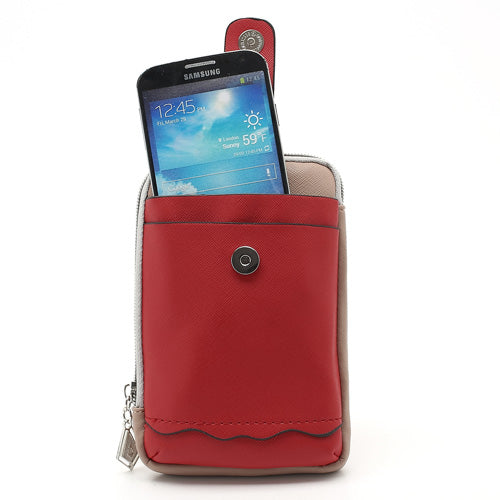 Zipper Around Three Slots Wallet Phone Pouch Bag for Samsung Galaxy S4 i9500 S III I9300 Mega 5.8 I9150  iPhone SE 5s 5 5c- Red