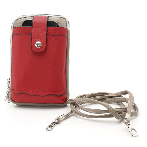 Zipper Around Three Slots Wallet Phone Pouch Bag for Samsung Galaxy S4 i9500 S III I9300 Mega 5.8 I9150  iPhone SE 5s 5 5c- Red