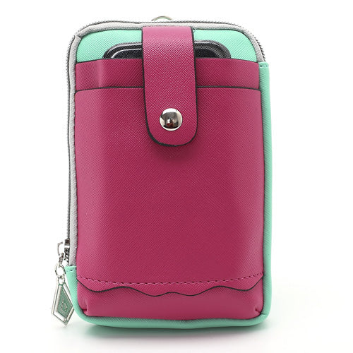 Zipper Around Three Slots Wallet Phone Pouch Bag for Samsung Galaxy S4 i9500 S III I9300 Mega 5.8 I9150 iPhone SE 5s 5 5c- Rose