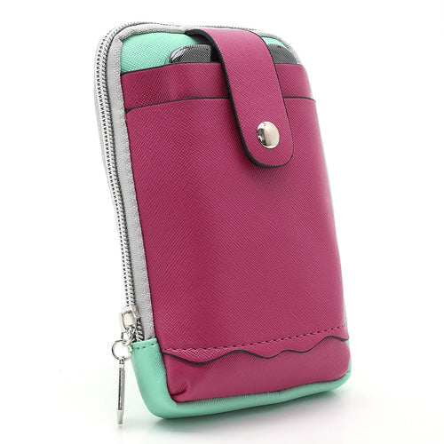 Zipper Around Three Slots Wallet Phone Pouch Bag for Samsung Galaxy S4 i9500 S III I9300 Mega 5.8 I9150 iPhone SE 5s 5 5c- Rose