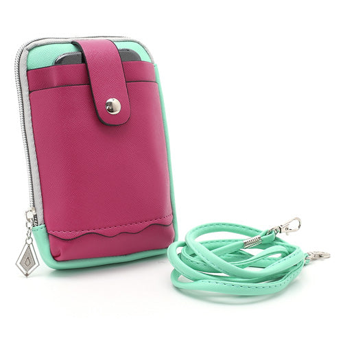 Zipper Around Three Slots Wallet Phone Pouch Bag for Samsung Galaxy S4 i9500 S III I9300 Mega 5.8 I9150 iPhone SE 5s 5 5c- Rose