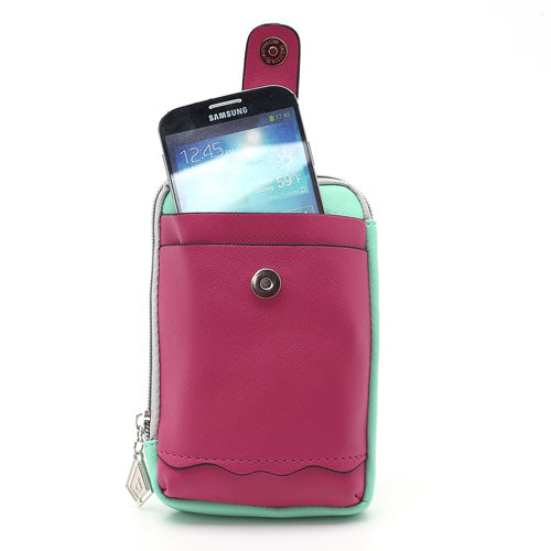 Zipper Around Three Slots Wallet Phone Pouch Bag for Samsung Galaxy S4 i9500 S III I9300 Mega 5.8 I9150 iPhone SE 5s 5 5c- Rose