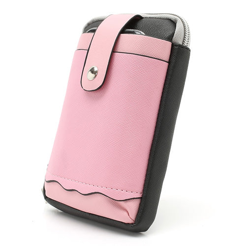 Zipper Around Three Slots Wallet Phone Pouch Bag for Samsung Galaxy S4 i9500 S III I9300 Mega 5.8 I9150 iPhone SE 5s 5 5c - Pink