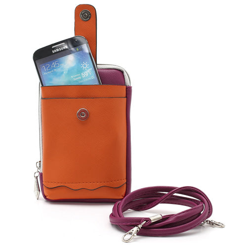 Zipper Around Three Slots Wallet Phone Pouch Bag for Samsung Galaxy S4 i9500 S III I9300 Mega 5.8 I9150 iPhone SE 5s 5 5c-Orange