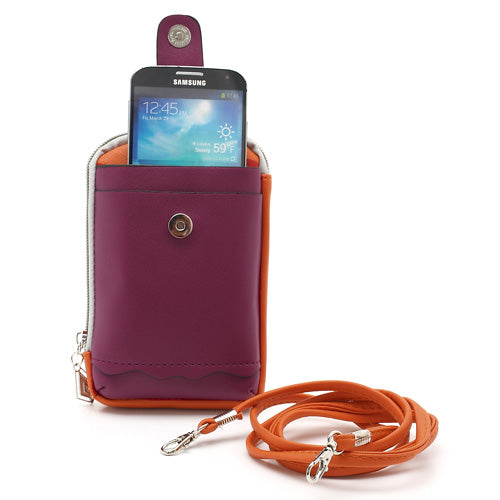 Zipper Around Three Slots Wallet Phone Pouch Bag for Samsung Galaxy S4 i9500 S III I9300 Mega 5.8 I9150 iPhone SE 5s 5 5c - Purple