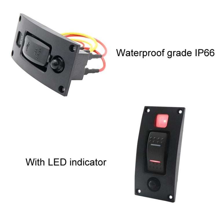 Marine Self-Locking Resetting Switch With Overload Protection Indicator Light Square 5V 3.4A Car Charging Panel