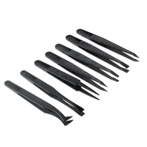 7PCS Plastic Insulated Anti-static Tweezer Electronic Repair Tool Flat Curved Sharp Tips